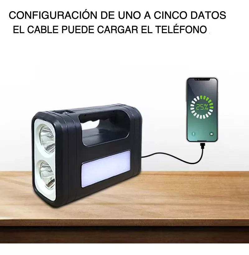 Kit Lampara De Emergencia Solar Camping Usb + 3 Ampolletas Color Negro