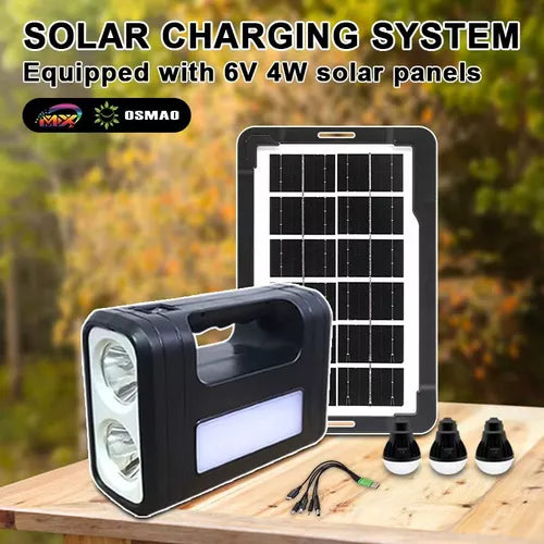 Kit Lampara De Emergencia Solar Camping Usb + 3 Ampolletas Color Negro