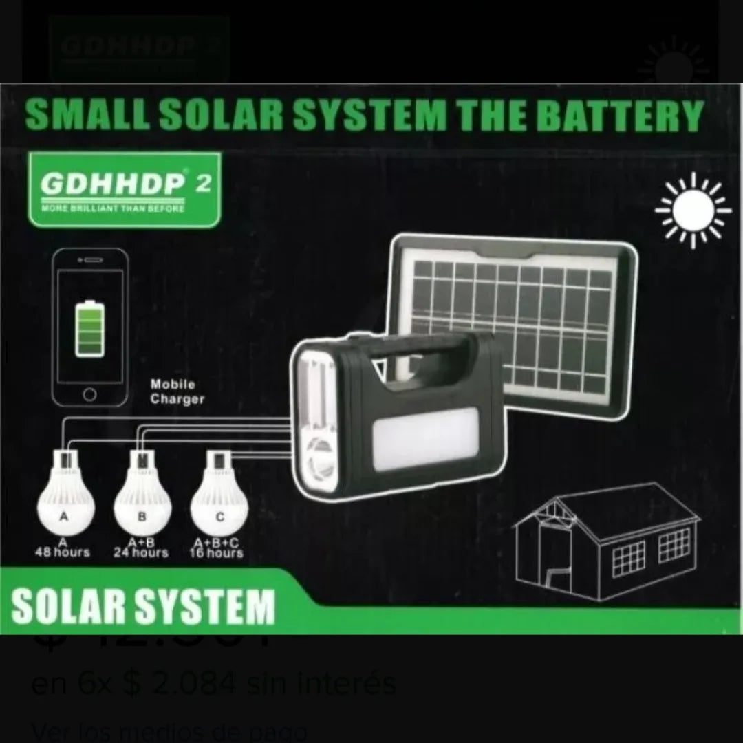 Kit Lampara De Emergencia Solar Camping Usb + 3 Ampolletas Color Negro