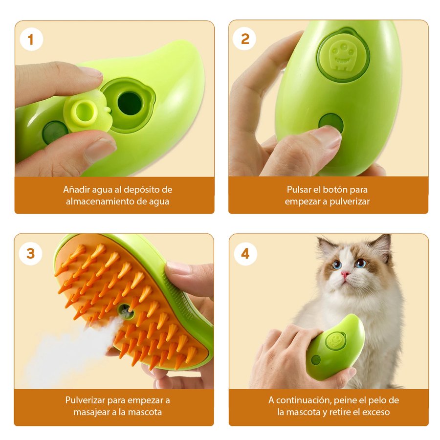 Cepillo 3 en 1 a Vapor para Mascota